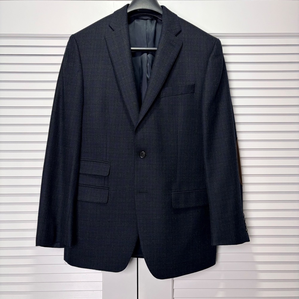 Lauren Ralph Lauren Mens Plaid Blazer Navy Blue Elbow Patches Sport Coat